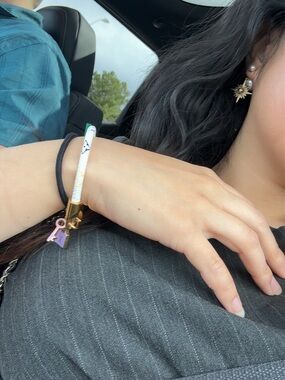 Authentic Louis Vuitton White Multicolor Murakami Lock Charm Bracelet